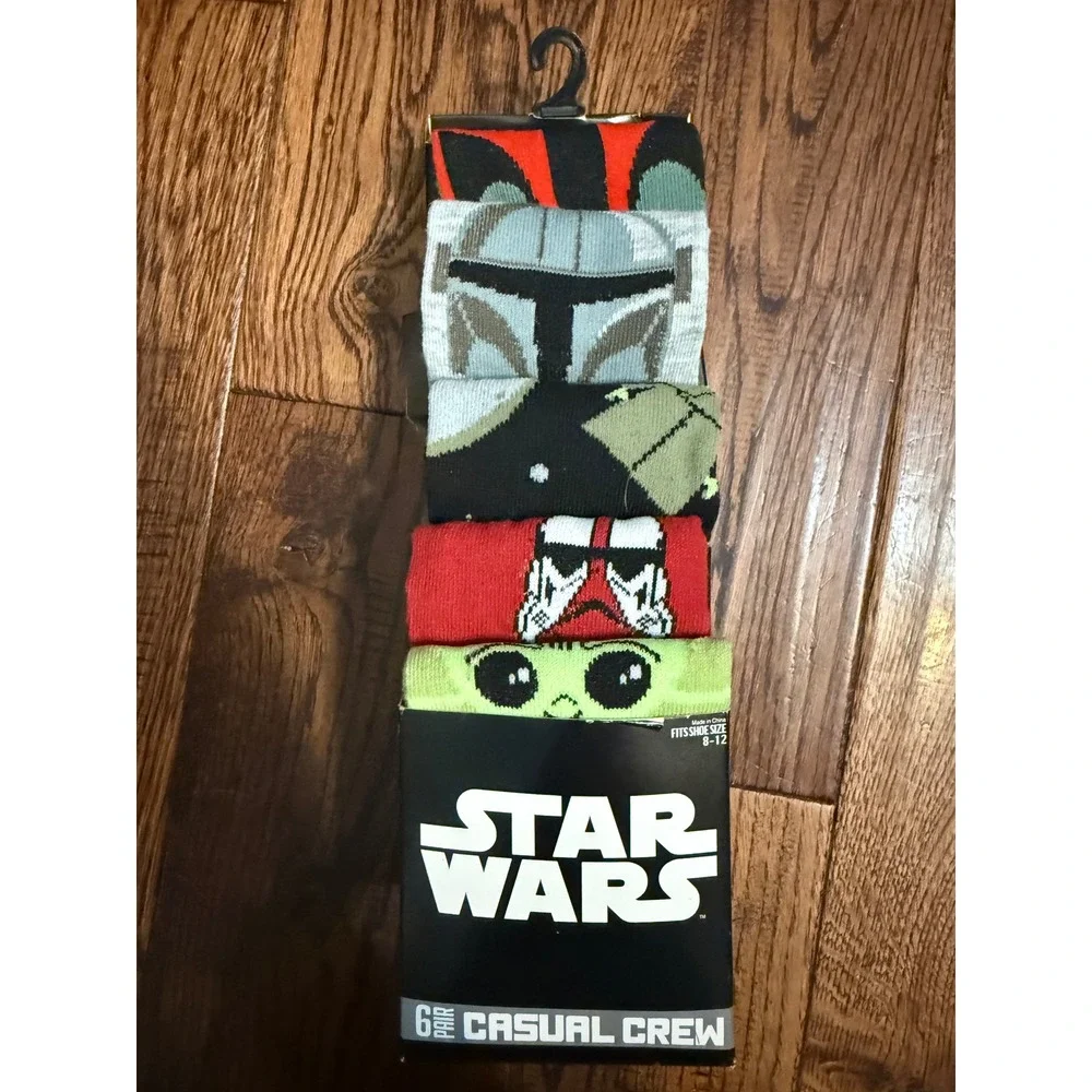 Star Wars Mandalorian Mens 6 Pack Crew Socks Grogu Baby Yoda Boba Fett Size 8-12